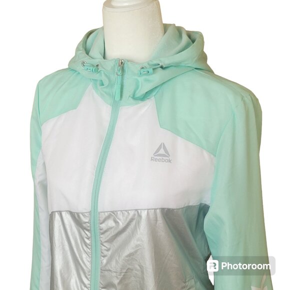 Reebok Mint Metallic Hooded Polar Fleece Lined Track Jacket Windbreaker NEW - Picture 6 of 15